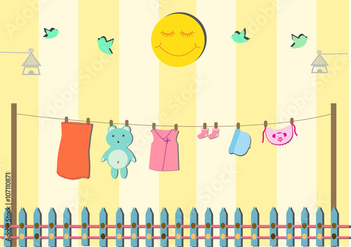 baby clothing on clothespin,baby shower card 
