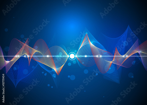 Illustration Abstract futuristic 3D Mesh and wave line. Vector design communication technology on blue background. Futuristic- digital technology concept