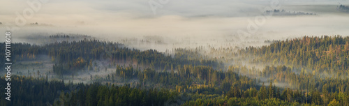 Fototapeta Dolina górska spowita poranną mgłą