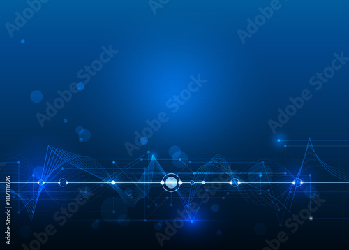 Vector Abstract futuristic circuit board and mesh line, Illustration high computer and Communication technology on blue color background. High tech digital technology,global social media concept
