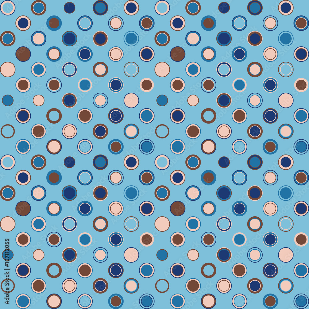 Vector seamless pattern. Consists of geometric elements arranged on light blue background.The elements have round shape and different color. Vector seamless pattern. Consists of geometric elements arranged on light blue background.The elements have round shape and different color.