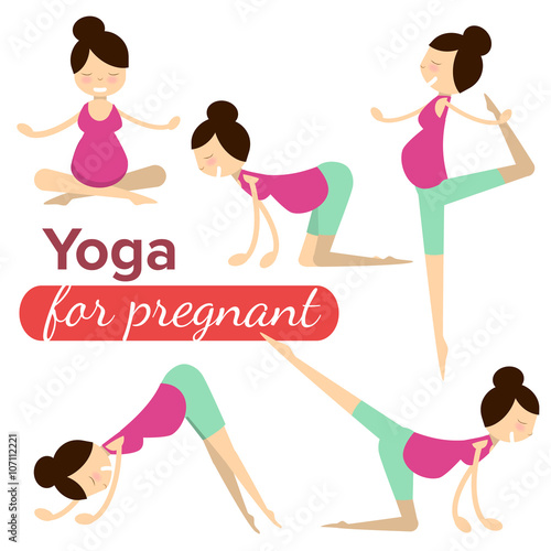 set illustrations of simple yoga poses for pregnant woman 