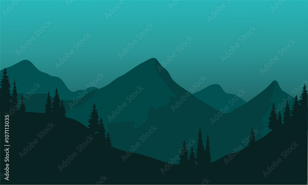 Silhouette of hils with green background
