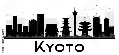 Kyoto City skyline black and white silhouette.