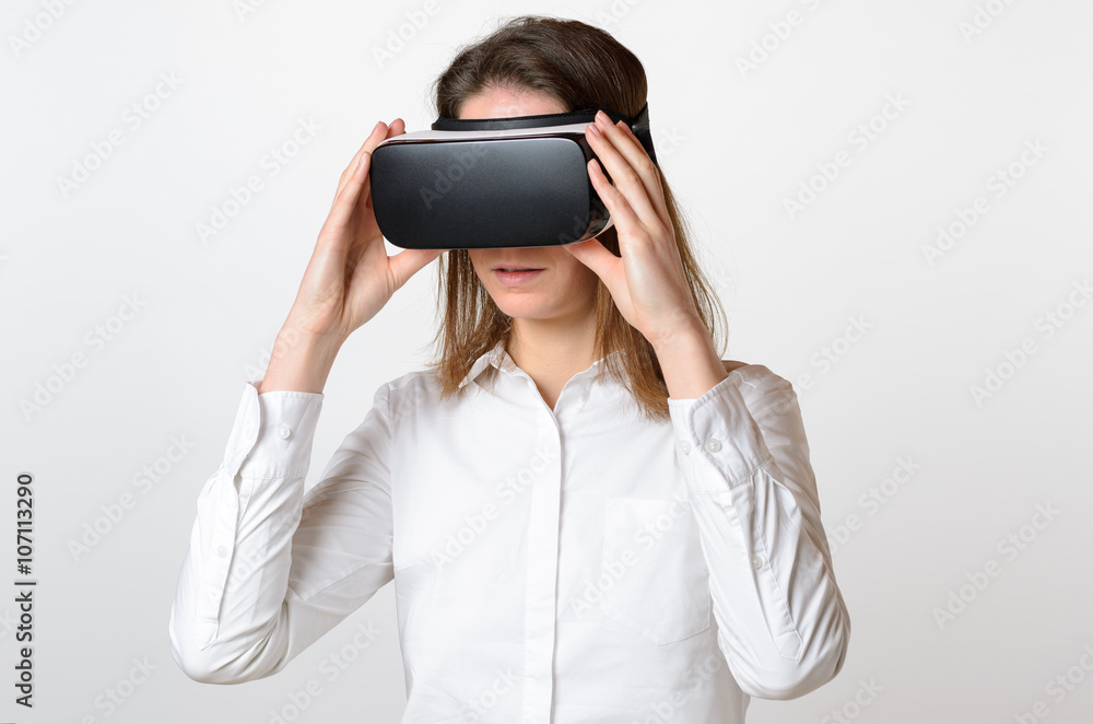 Woman holding 3D viewer over face Woman holding 3D viewer over face