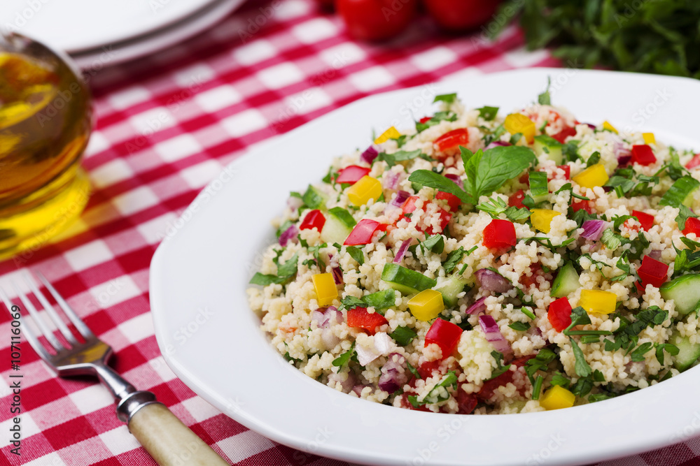 TABBOULEH Salad with cous cous and vegetable. TABBOULEH Salad with cous cous and vegetable.