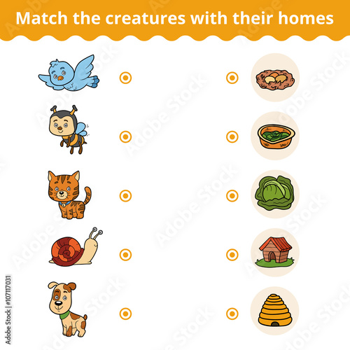 Matching game for children, animals and their homes