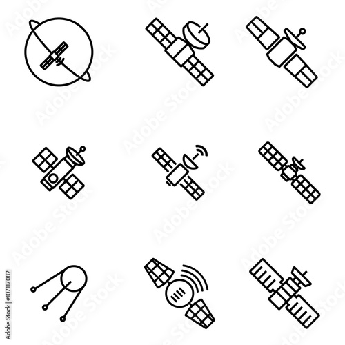 Vector orbit satellite icons set. Orbit Satellite Icon Object, Orbit Satellite Icon Picture, Orbit Satellite Icon Image - stock vector