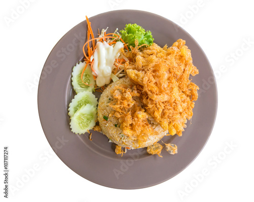 Pork fried rice with omelet isolate on white background