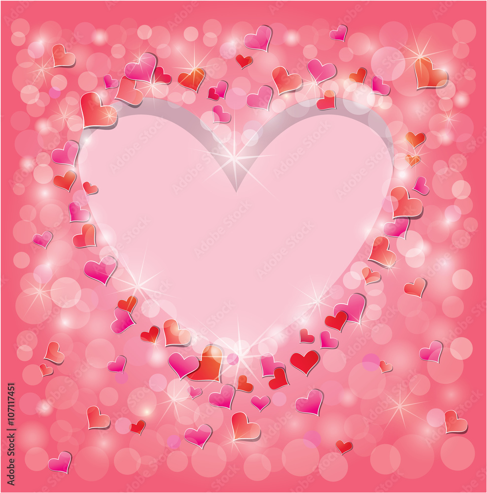 Valentine's day or Wedding pink background with Red hearts confe
