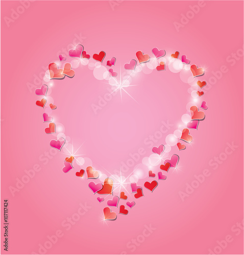 Valentine s day or Wedding pink background with Red hearts confe