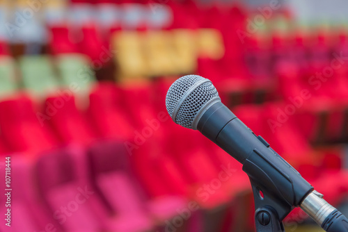 Close up of microphones in theatre or conference hall