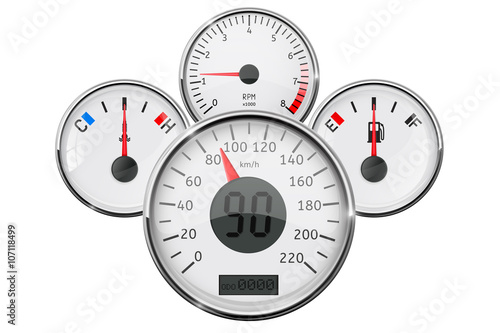 Dashboard with gauge. Speedometer, tachometer, fuel and temperature gauge