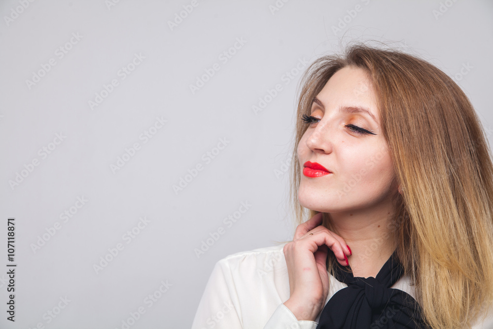 portrait of a beautiful blond white background emotions portrait of a beautiful blond white background emotions