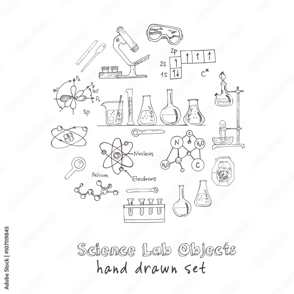 Collection of Vector hand drawn doodle science lab objects. Collection of Vector hand drawn doodle science lab objects.