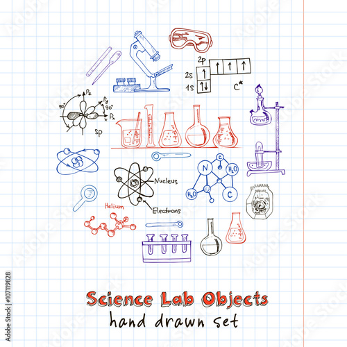 Collection of  Vector hand drawn doodle science lab objects.