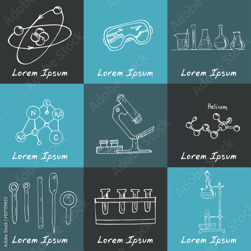 Collection of  Vector hand drawn doodle science lab objects.