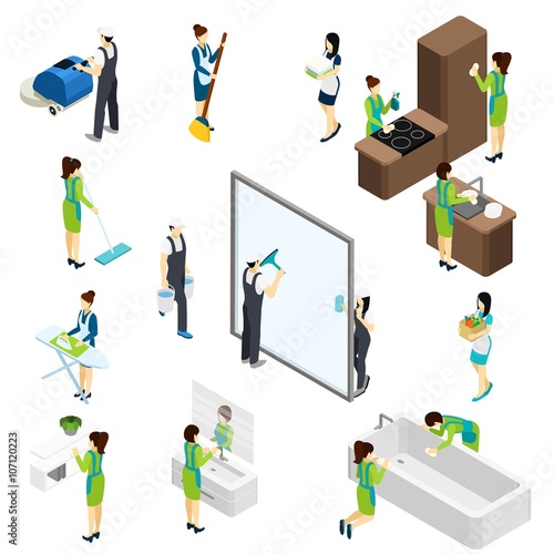 Big Cleaning isometric Pictograms Composition Poster 