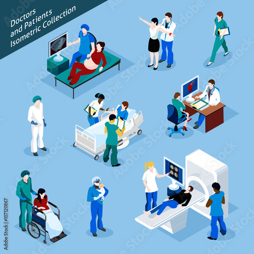 Doctor And Patient Isometric People Icon Set