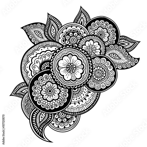 Zen-doodle or Zen-tangle floral pattern. Mehndi style photo