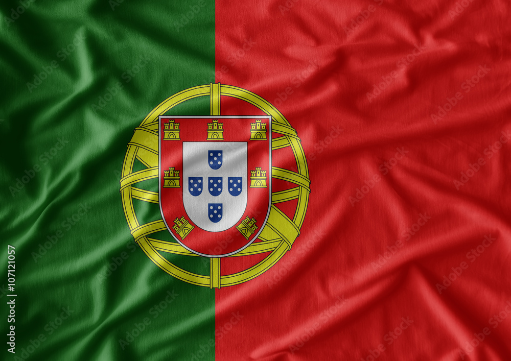 Waving flag of Portugal. Flag has real fabric texture Waving flag of Portugal. Flag has real fabric texture