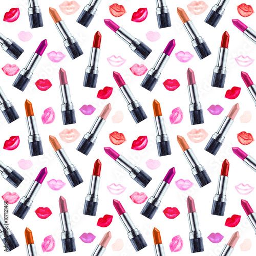 Seamless watercolor pattern with lipstick