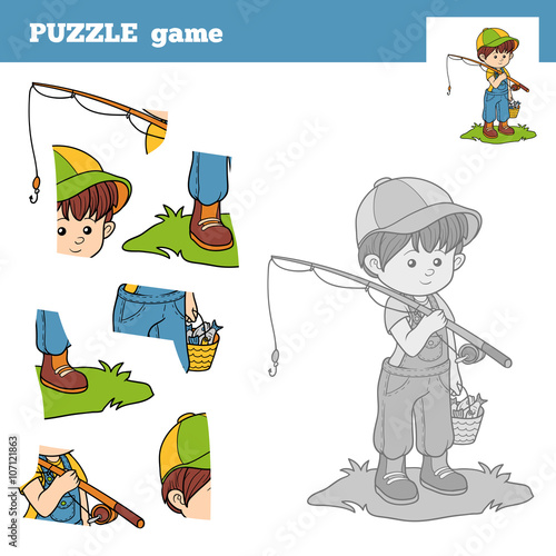 Puzzle Game for children with the boy fisher