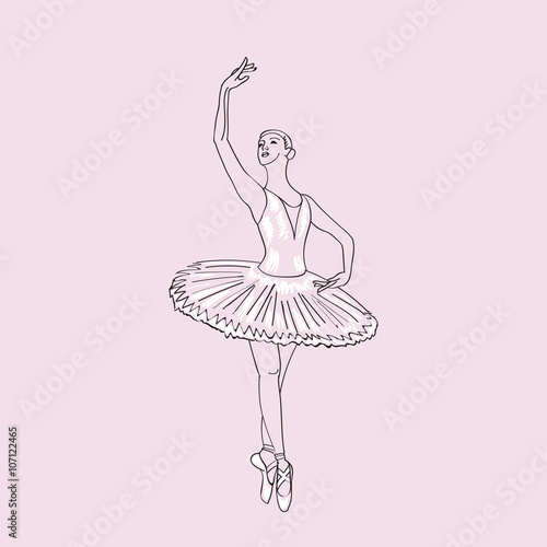 Hand drawn sketch of young ballerina standing in a pose. Ballerinas collection Vol.6.