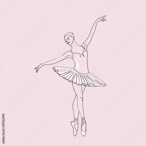 Hand drawn sketch of young ballerina standing in a pose. Ballerinas collection Vol.3. 