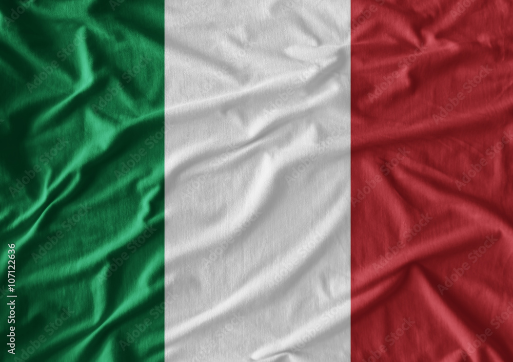 Flag of Italy waving in the wind with highly detailed fabric texture