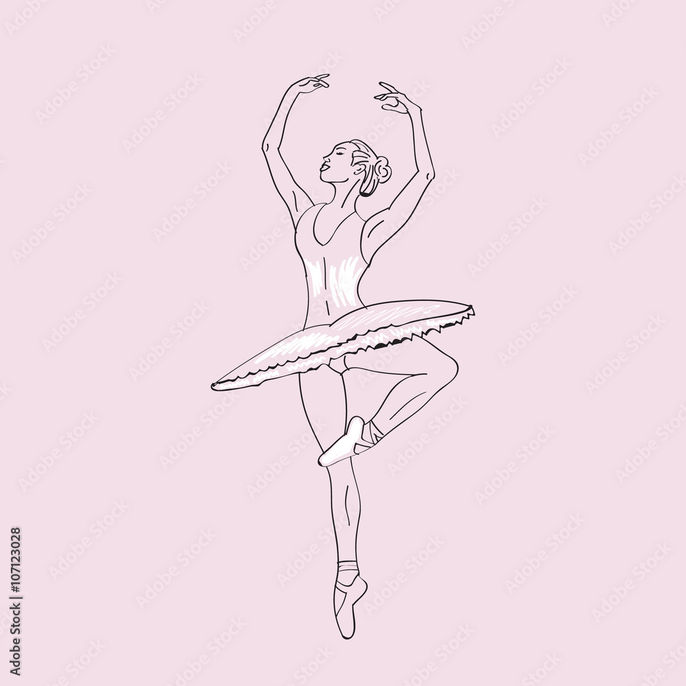 Hand Drawn Sketch Of Young Ballerina Standing In A Pose Ballerinas Collection Vol1 Stock 