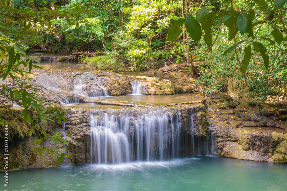 Waterfall in Deep forest at Erawan waterfall National Park Waterfall in Deep forest at Erawan waterfall National Park