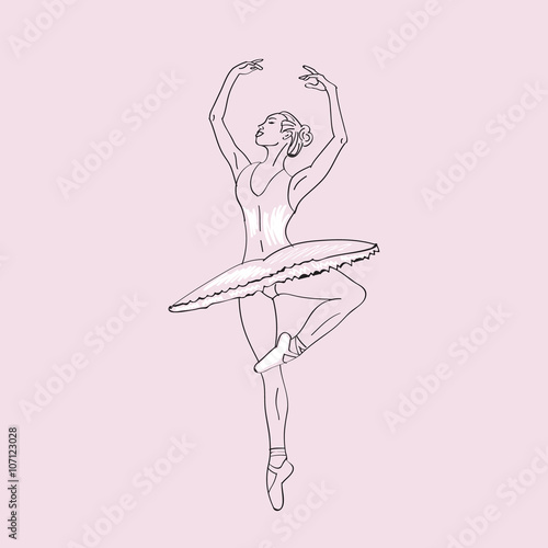 Hand drawn sketch of young ballerina standing in a pose. Ballerinas collection Vol.1.
