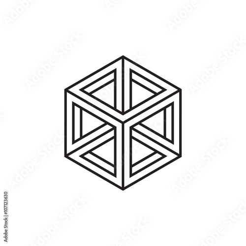 Impossible cube, line design, vector illustration