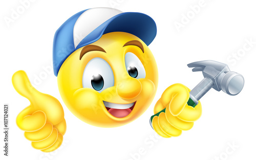 Carpenter Emoji Emoticon with Hammer
