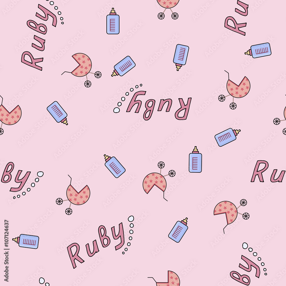 Seamless background pattern name of the newborn Ruby