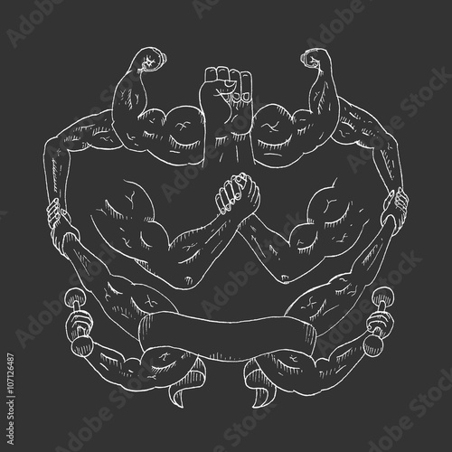 Vintage Hand Drawn Outline illustration of muscular arms