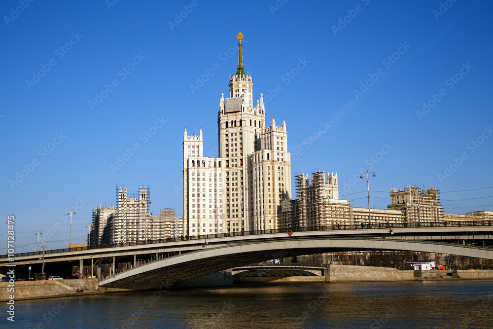 famous high-rise building on the Moscow river.
