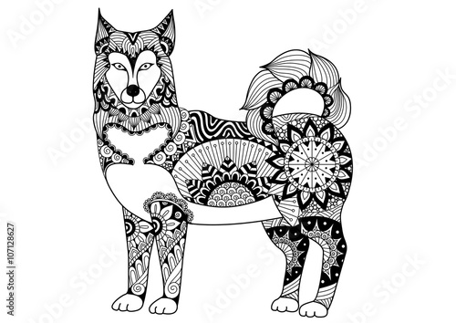 Alaskan malamute dog line art design for tattoo, t shirt design, coloring book for adult and so on - stock vector