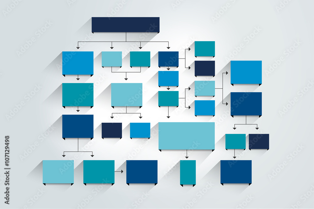 Fowchart. Blue Colored shadows scheme. Fowchart. Blue Colored shadows scheme.