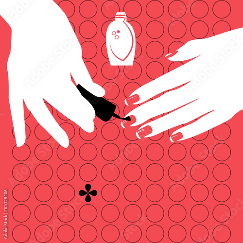 Woman applying nail polish on fingers. Manicure.