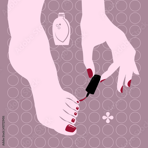 Woman applying nail polish on fingers. Pedicure.