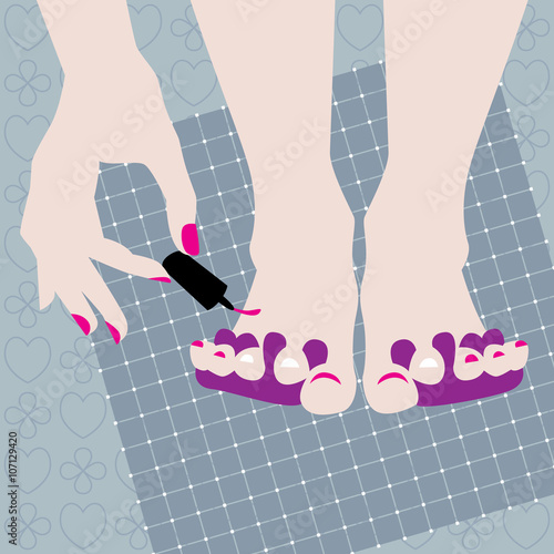 Woman applying nail polish on fingers. Pedicure.