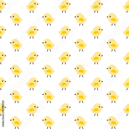 Seamless Spring or Easter background pattern with cute little chickens in yellow and white. For cards, tags, textiles, wallpapers, gift wrapping paper.
