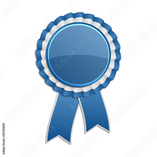 Blue award rosette with ribbon