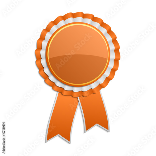 Orange award rosette with ribbon