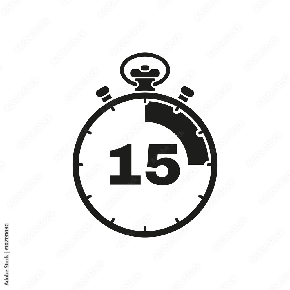 The 15 seconds, minutes stopwatch icon. Clock and watch, timer, countdown symbol. UI. Web. Logo. Sign. Flat design. App. The 15 seconds, minutes stopwatch icon. Clock and watch, timer, countdown symbol. UI. Web. Logo. Sign. Flat design. App.