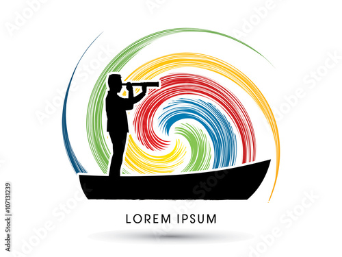 Telescope looking on Boat , vision designed on colorful spin background graphic vector.
