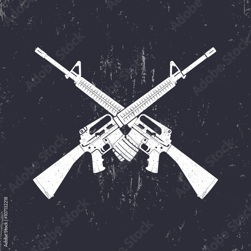 crossed M16 assault rifles, two 5.56 mm automatic guns, vector illustration