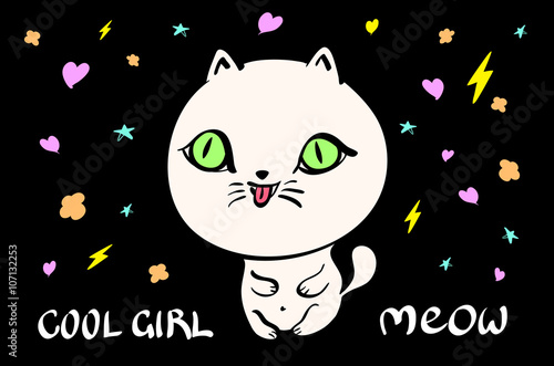 Cute cat illustration for t-shirt or other uses,in vector.